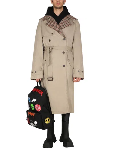 Balenciaga Double-breasted Reversible Trench Coat In Brown