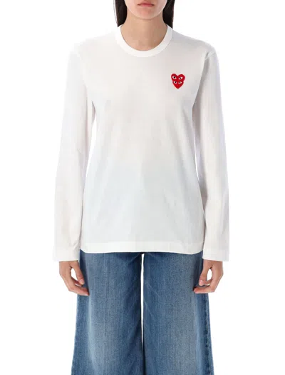 Comme Des Garçons Play White Heart-shaped Patch Long-sleeved T-shirt In Gray