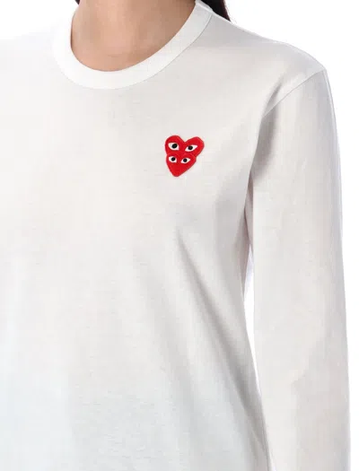 Comme Des Garçons Play White Heart-shaped Patch Long-sleeved T-shirt In Gray