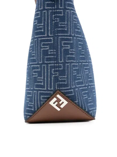 Fendi Denim Effect Ff Jacquard Small Shopping Bag In Blue