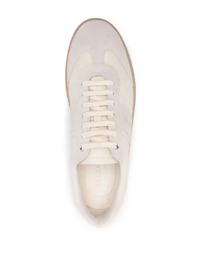 Ferragamo Salvatore  Cream Leather Achille 1' Sneakers Men In White