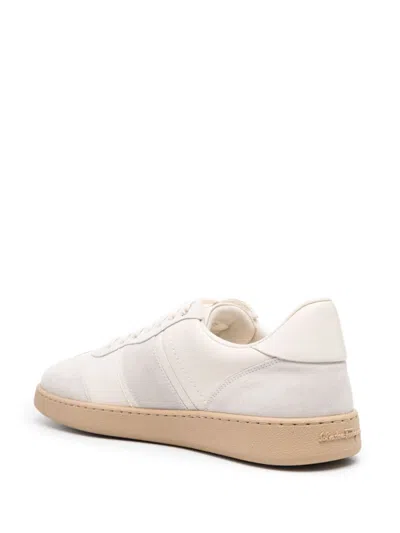 Ferragamo Salvatore  Cream Leather Achille 1' Sneakers Men In White