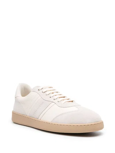 Ferragamo Salvatore  Cream Leather Achille 1' Sneakers Men In White