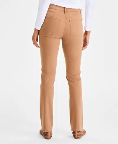 Style & Co Petite High Rise Natural Straight-leg Jeans, Created For Macy's In Brown