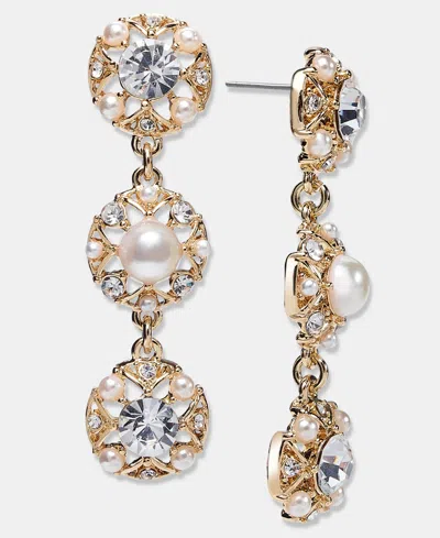 Macy's Crystal & Imitation Pearl Triple Drop Earrings In Gold