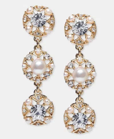 Macy's Crystal & Imitation Pearl Triple Drop Earrings In Gold