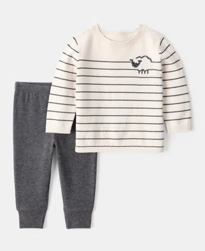 Carter's Baby Boys Striped Sheep Long-sleeve Sweater & Jogger Pants, 2 Piece Set In Multi