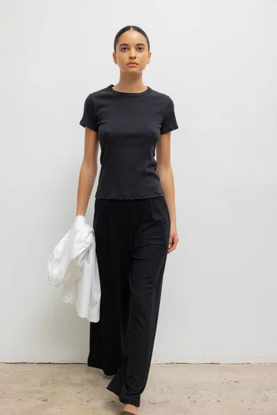 Leset Lauren Crop Pleated Pocket Pant In Black