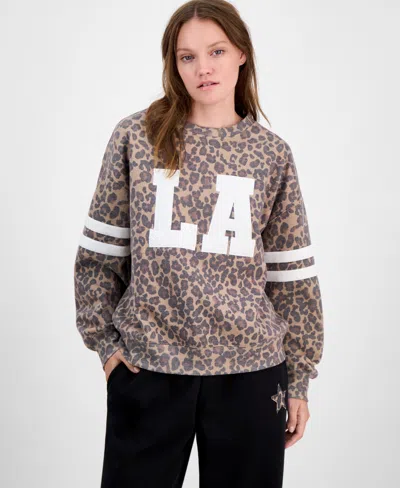 Madden Girl Juniors La Patch Leopard Print Sweatshirt Fleece Wide Leg Sweatpants
