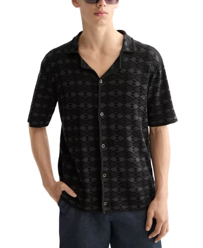 Scotch & Soda Tone On Tone Knitted Camp Shirt In Black