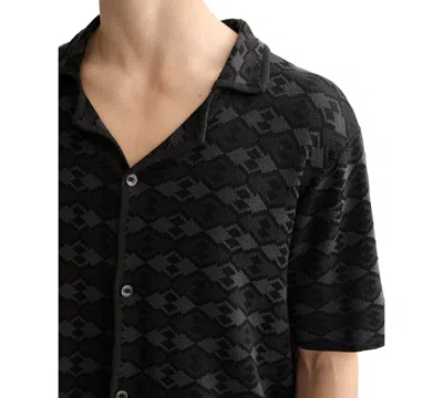 Scotch & Soda Tone On Tone Knitted Camp Shirt In Black