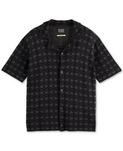 Scotch & Soda Tone On Tone Knitted Camp Shirt In Black