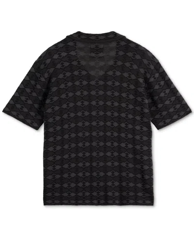 Scotch & Soda Tone On Tone Knitted Camp Shirt In Black