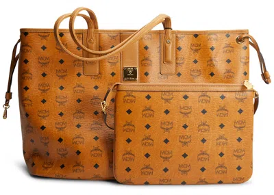 Pre-owned Mcm Women's  Reversible Liz Shopper Visetos Large In Cognac In Brown
