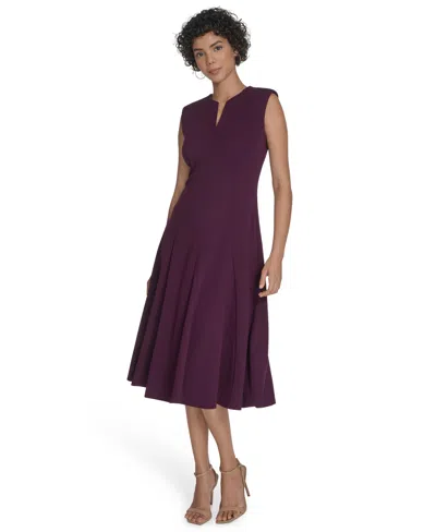 Calvin Klein Women's V-neck Sleeveless Midi Dress In Purple
