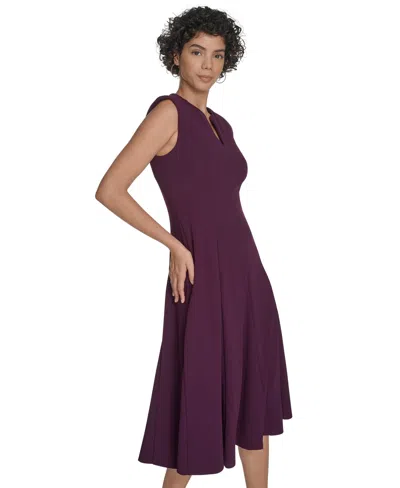 Calvin Klein Women's V-neck Sleeveless Midi Dress In Purple