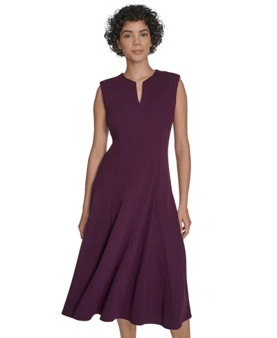 Calvin Klein Women's V-neck Sleeveless Midi Dress In Purple