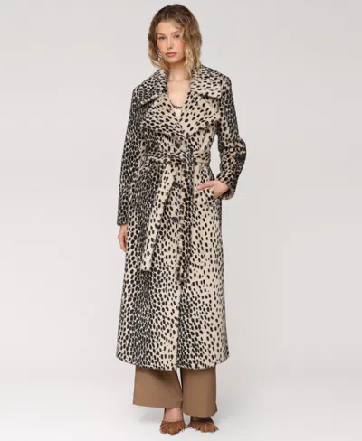 Avec Les Filles Maxi Oversized Belted Faux Fur Coat Black Cheetah In Animal Print