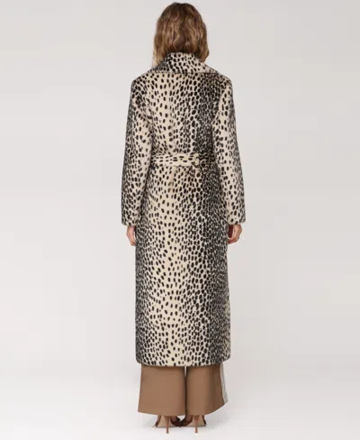 Avec Les Filles Maxi Oversized Belted Faux Fur Coat Black Cheetah In Animal Print