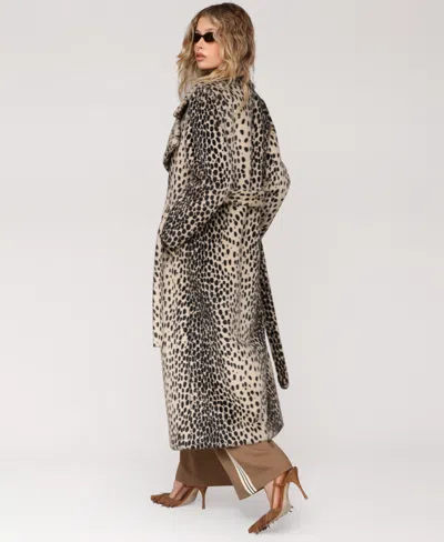 Avec Les Filles Maxi Oversized Belted Faux Fur Coat Black Cheetah In Animal Print
