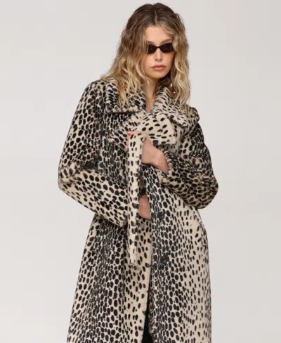 Avec Les Filles Maxi Oversized Belted Faux Fur Coat Black Cheetah In Animal Print