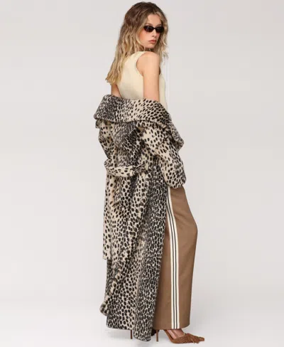 Avec Les Filles Maxi Oversized Belted Faux Fur Coat Black Cheetah In Animal Print
