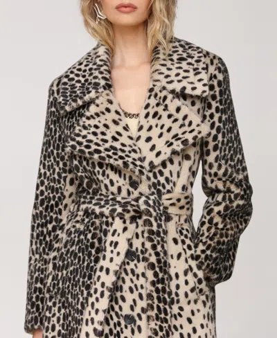 Avec Les Filles Maxi Oversized Belted Faux Fur Coat Black Cheetah In Animal Print
