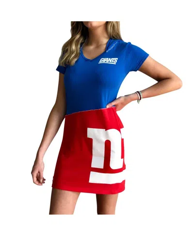 Refried Apparel Women's Royal/red New York Giants Hooded Mini Dress In Blue