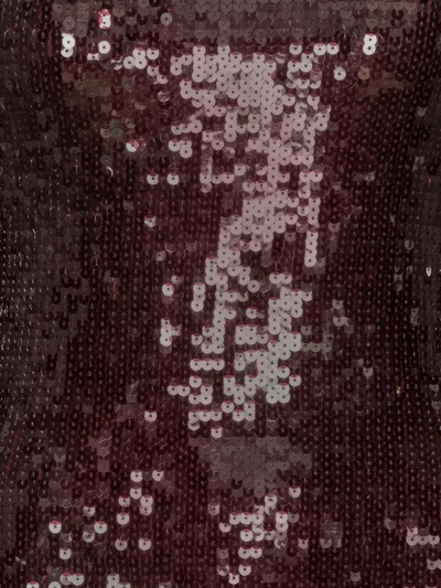 Rotate Birger Christensen Bordeaux Sequin Crewneck Mini Dress With Flared Sleeves In Tech Fabric Stretch Woman In Brown