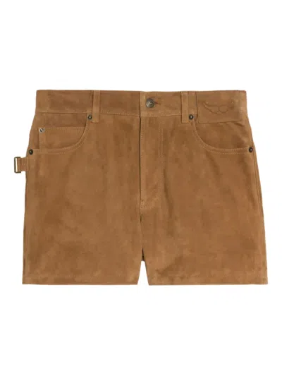Zadig & Voltaire Womens Daim Sadys Mid-rise Suede Shorts In Brown