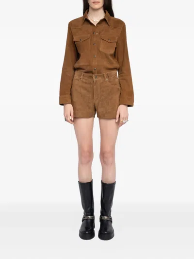 Zadig & Voltaire Womens Daim Sadys Mid-rise Suede Shorts In Brown