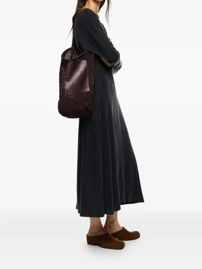 Bimba Y Lola Open-work Crochet Shoulder Bag In Brown