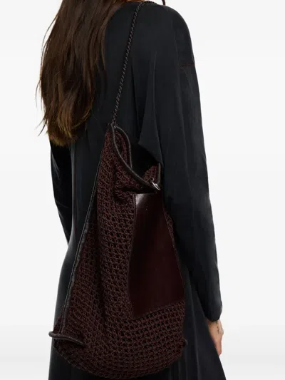 Bimba Y Lola Open-work Crochet Shoulder Bag In Brown