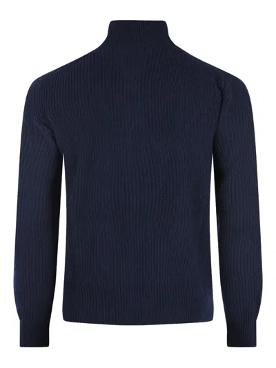 Lardini High Collar Long Sleeve Knit Sweater In Blue