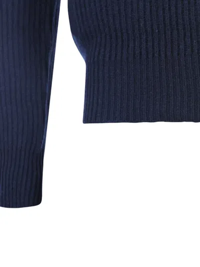 Lardini High Collar Long Sleeve Knit Sweater In Blue
