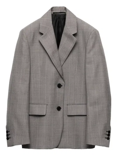 Prada Grisaglia Check Single-breasted Blazer Jacket In Gray