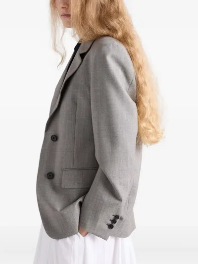 Prada Grisaglia Check Single-breasted Blazer Jacket In Gray