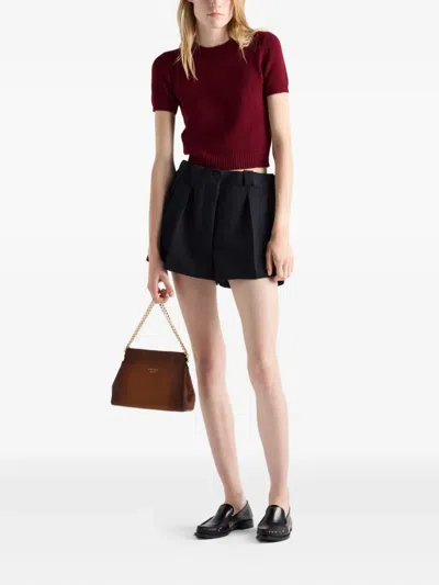 Prada Short Sleeve Cashmere Sweater In Red