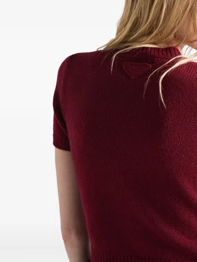 Prada Short Sleeve Cashmere Sweater In Red