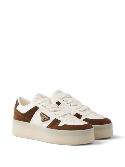 Prada Downtown Bold Nappa Leather And Suede Sneakers In Brown