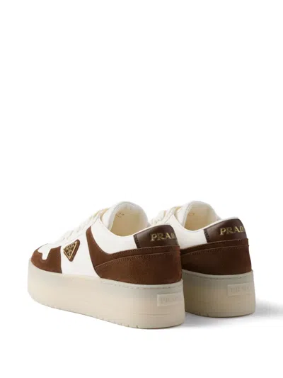 Prada Downtown Bold Nappa Leather And Suede Sneakers In Brown