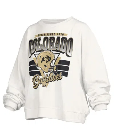 Pressbox Women's White Colorado Buffaloes Oversized Janice Retro Waist-length Pullover Sweatshirt In White