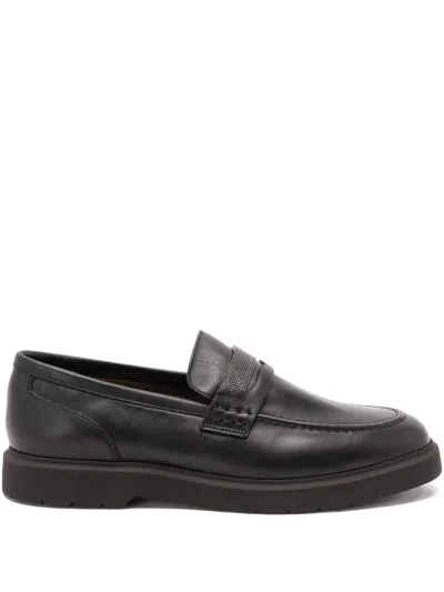 Brunello Cucinelli Black Loafers With Monil Detail On The Front In Smooth Leather Woman In Black