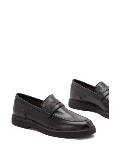 Brunello Cucinelli Black Loafers With Monil Detail On The Front In Smooth Leather Woman In Black