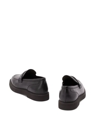 Brunello Cucinelli Black Loafers With Monil Detail On The Front In Smooth Leather Woman In Black