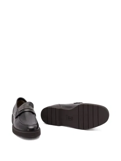Brunello Cucinelli Black Loafers With Monil Detail On The Front In Smooth Leather Woman In Black