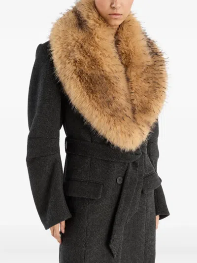 Rotate Birger Christensen Single-breasted Faux-fur Collar Coat In Black