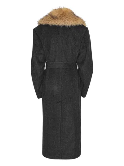 Rotate Birger Christensen Single-breasted Faux-fur Collar Coat In Black