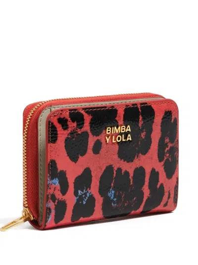Bimba Y Lola Leopard-print Zip Wallet In Red
