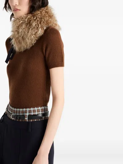 Prada Short Sleeve Cashmere Sweater In Brown